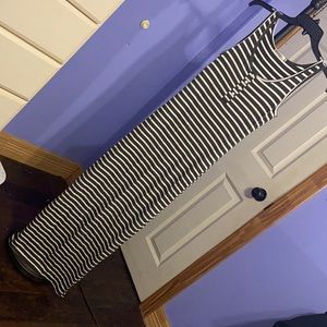 Green white striped long dress